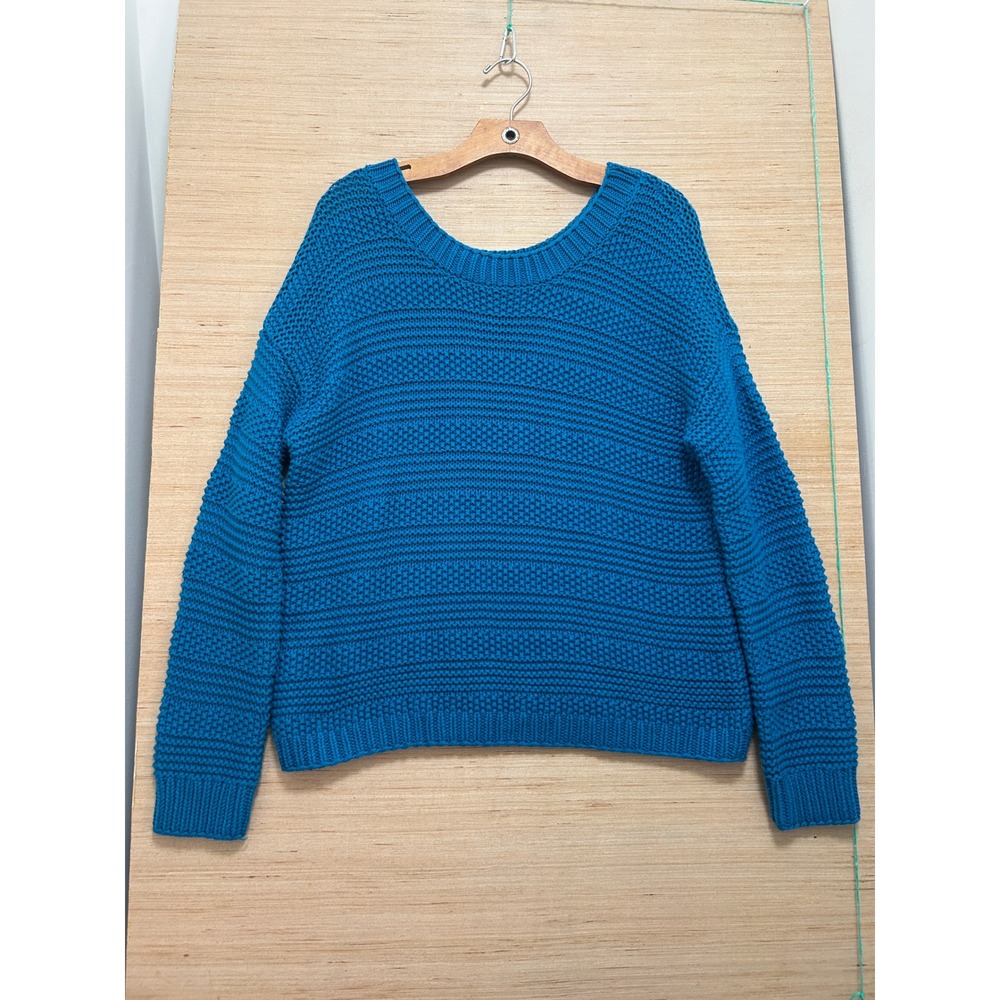 Ann Taylor Loft Peacock Blue Chunky Knit Scoop Neck Pullover Sweater Mens M